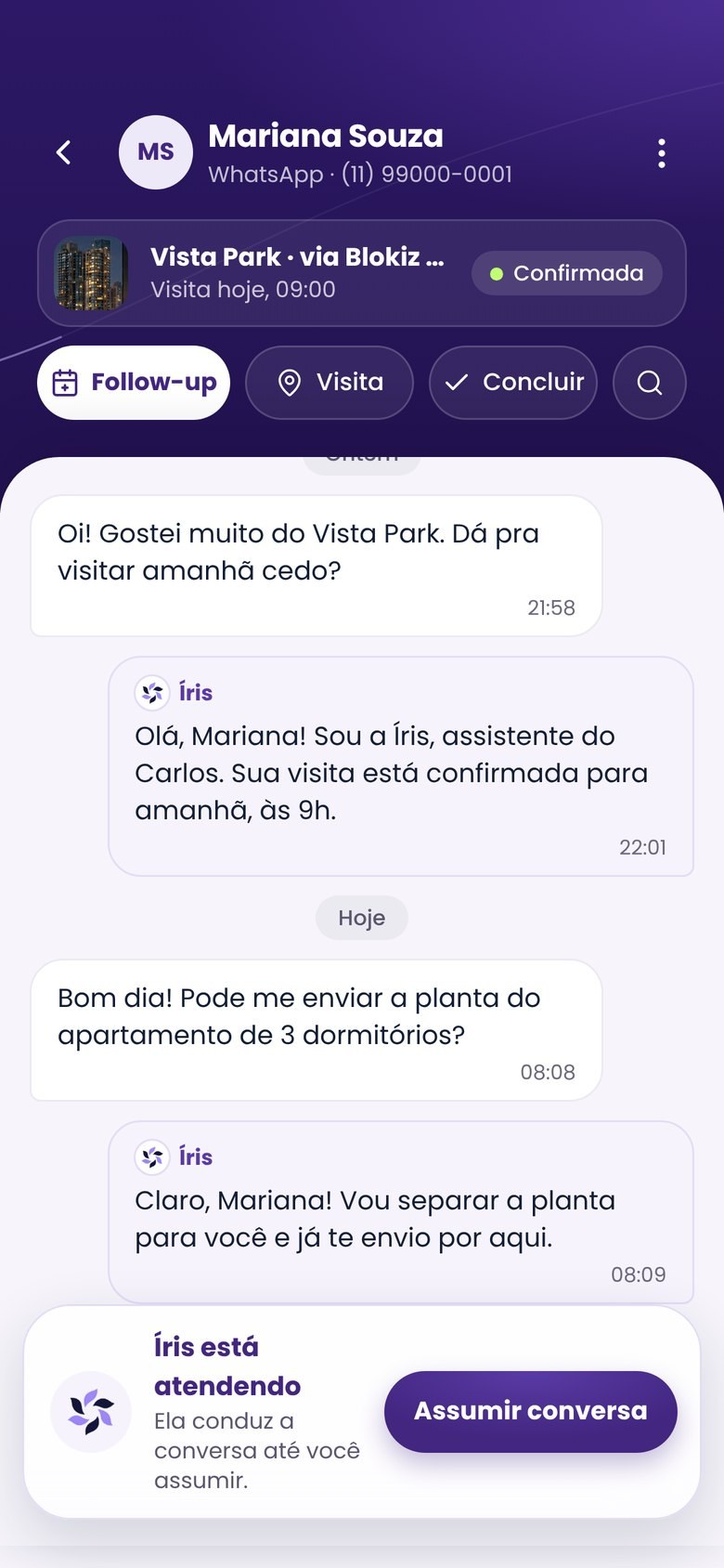 App: Íris atendendo um cliente