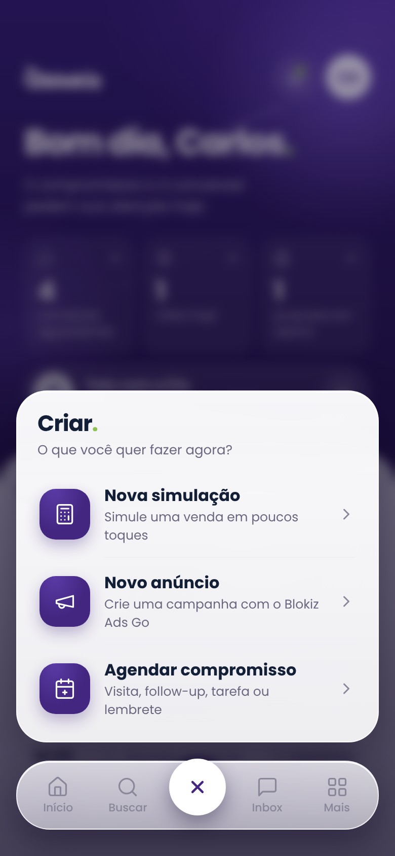 App: botão de criar