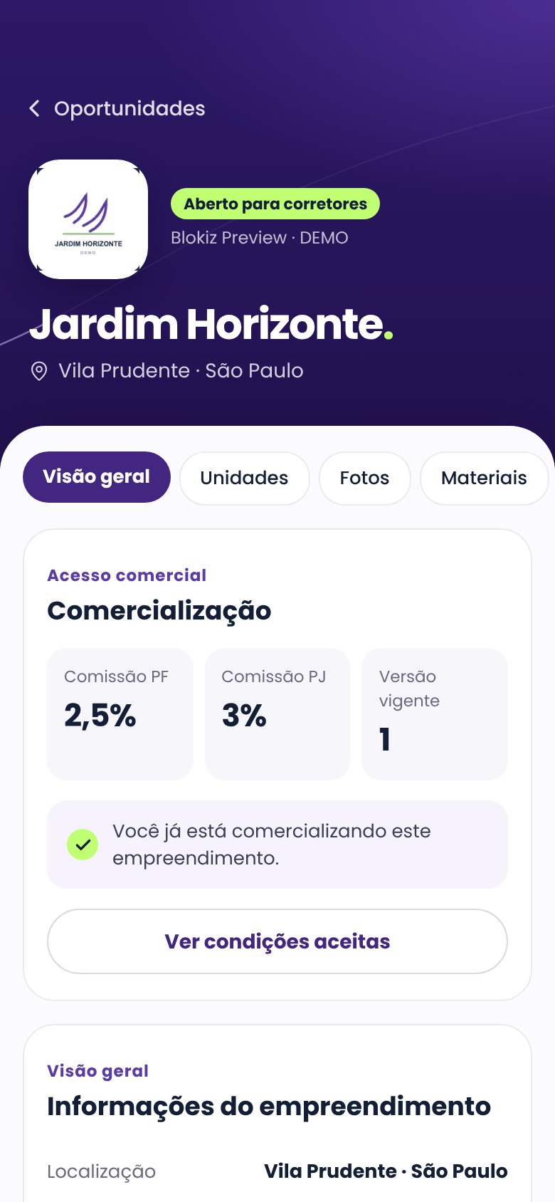App: detalhe do empreendimento