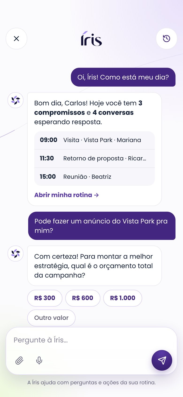App: conversa com a Íris