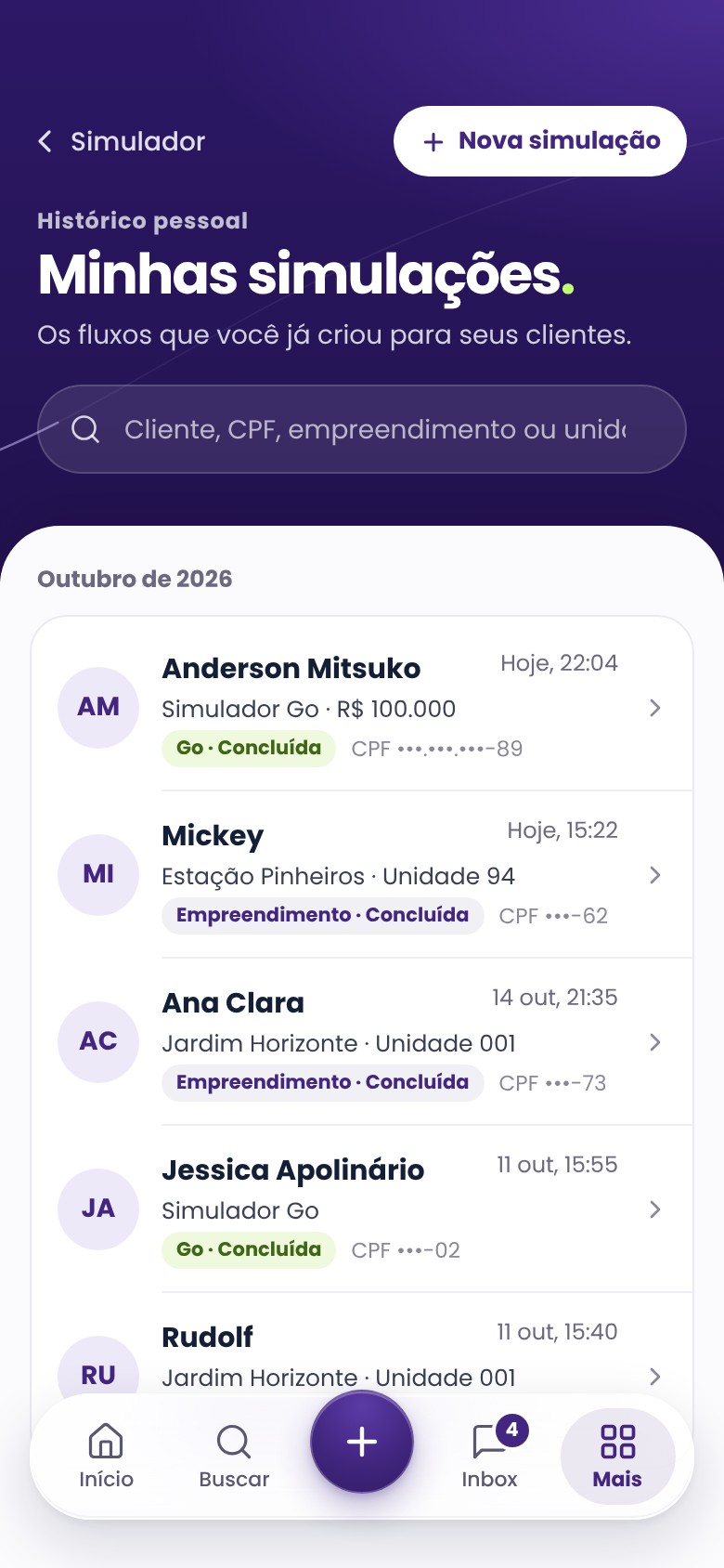 App: minhas simulações
